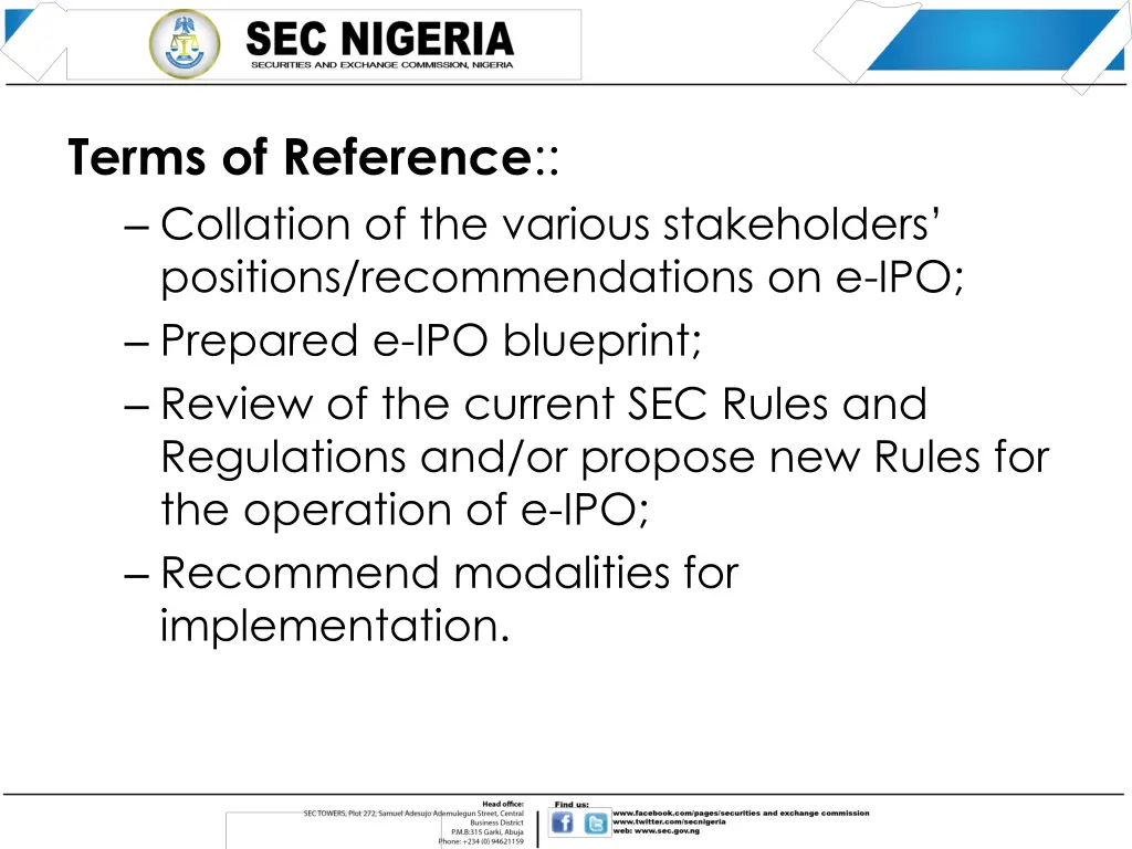 terms of reference collation of the various