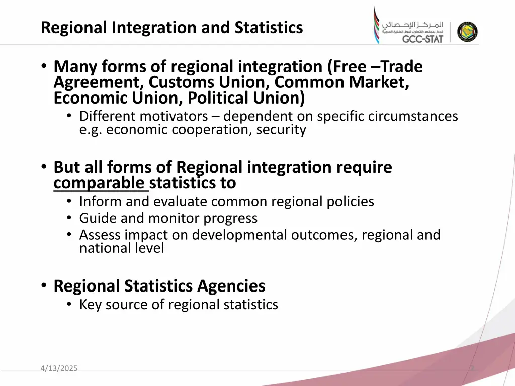 regional integration and statistics