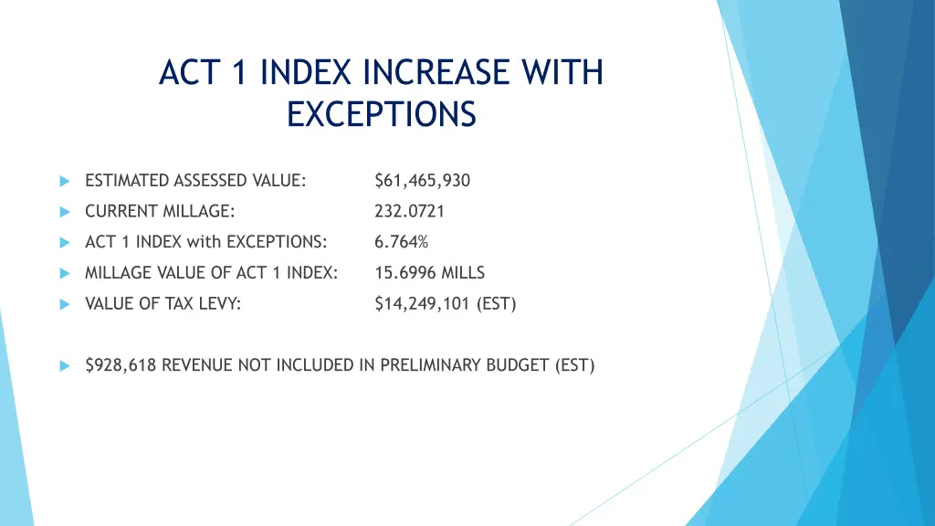 act 1 index increase with exceptions