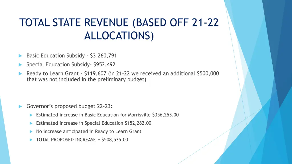 total state revenue based off 21 22 allocations