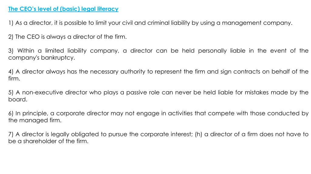 the ceo s level of basic legal literacy