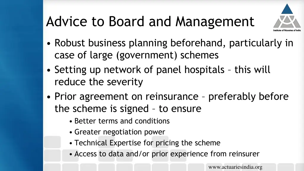 advice to board and management