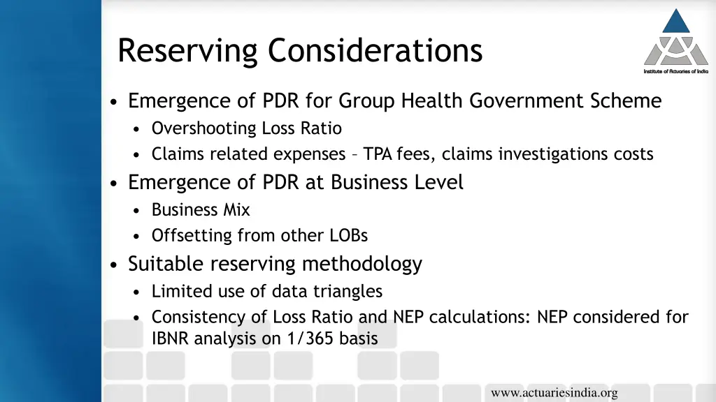 reserving considerations