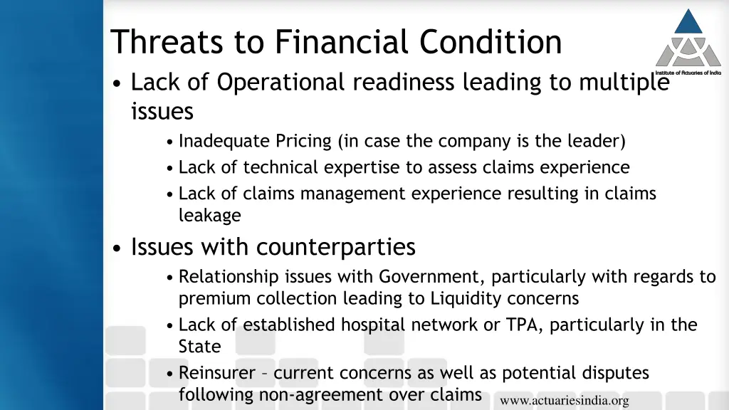 threats to financial condition lack