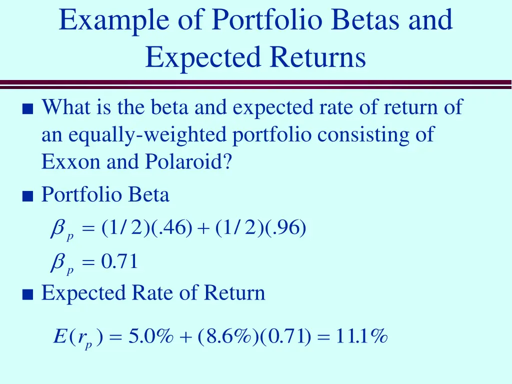 example of portfolio betas and expected returns