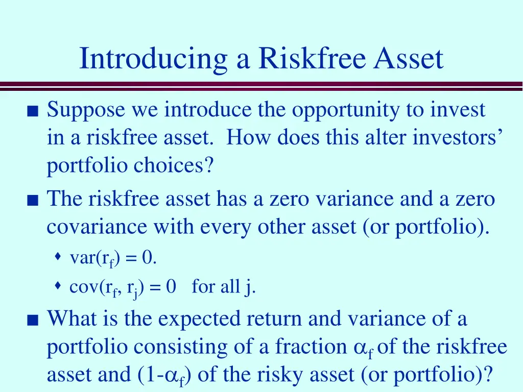introducing a riskfree asset