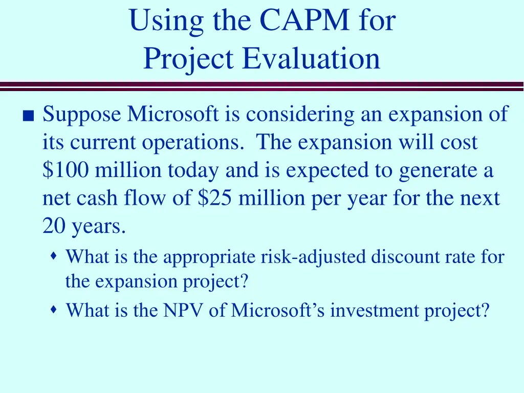using the capm for project evaluation