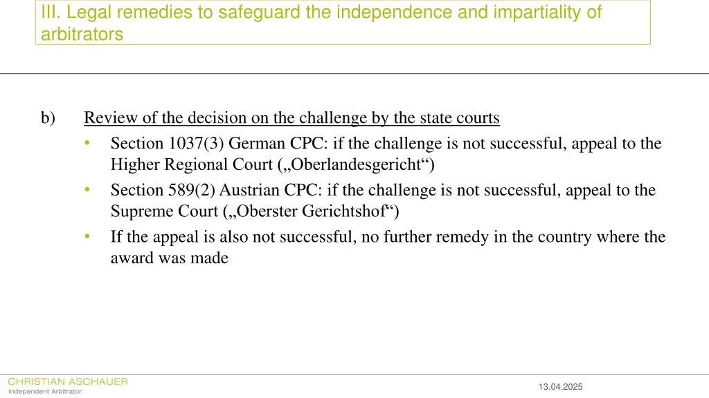 iii legal remedies to safeguard the independence 1