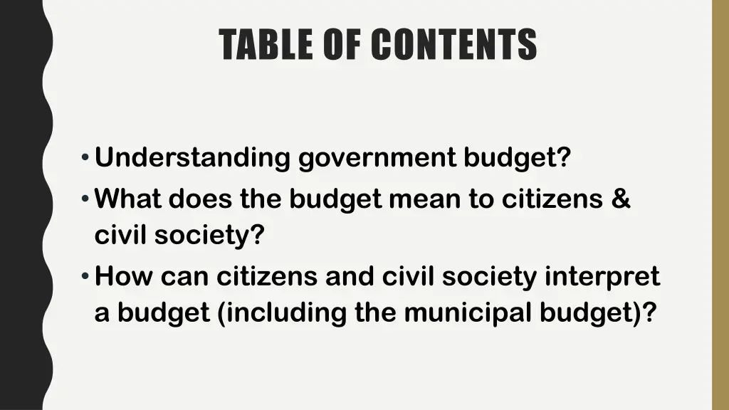table of contents