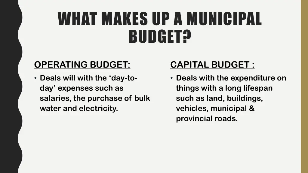 what makes up a municipal budget