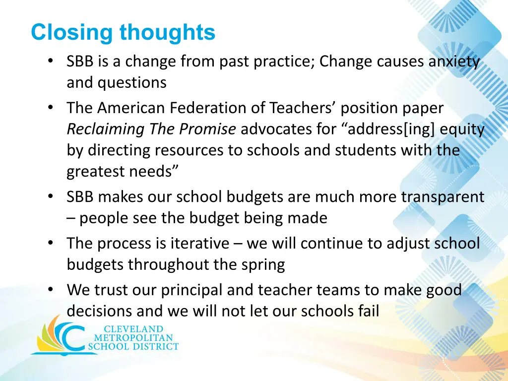 closing thoughts sbb is a change from past