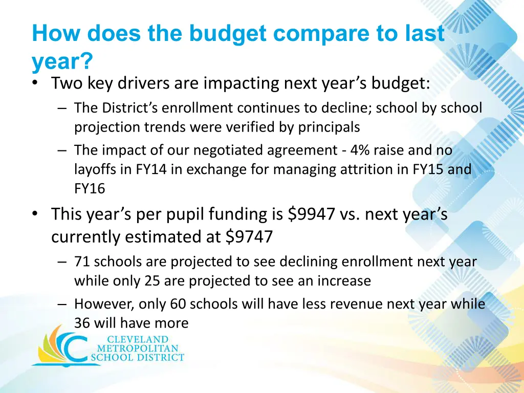 how does the budget compare to last year
