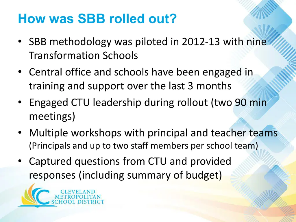 how was sbb rolled out