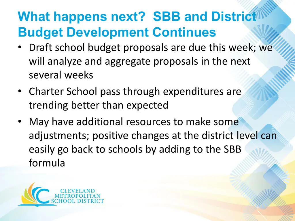 what happens next sbb and district budget