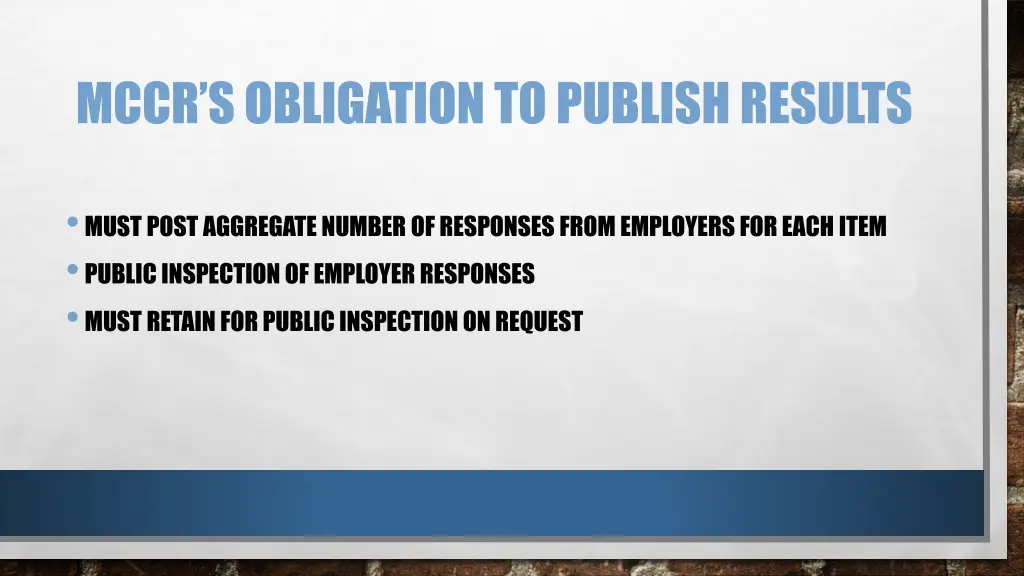 mccr s obligation to publish results