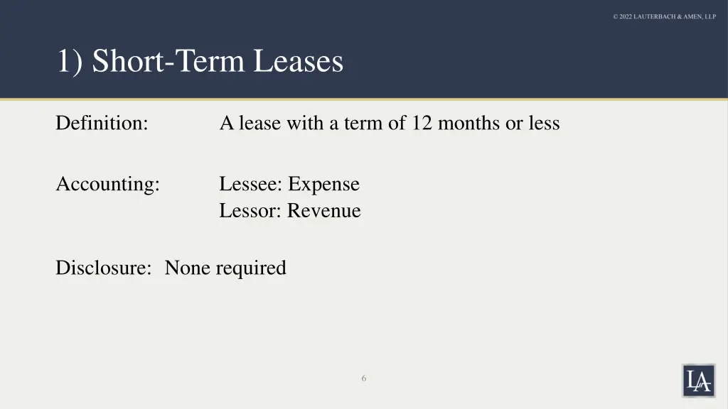 1 short term leases