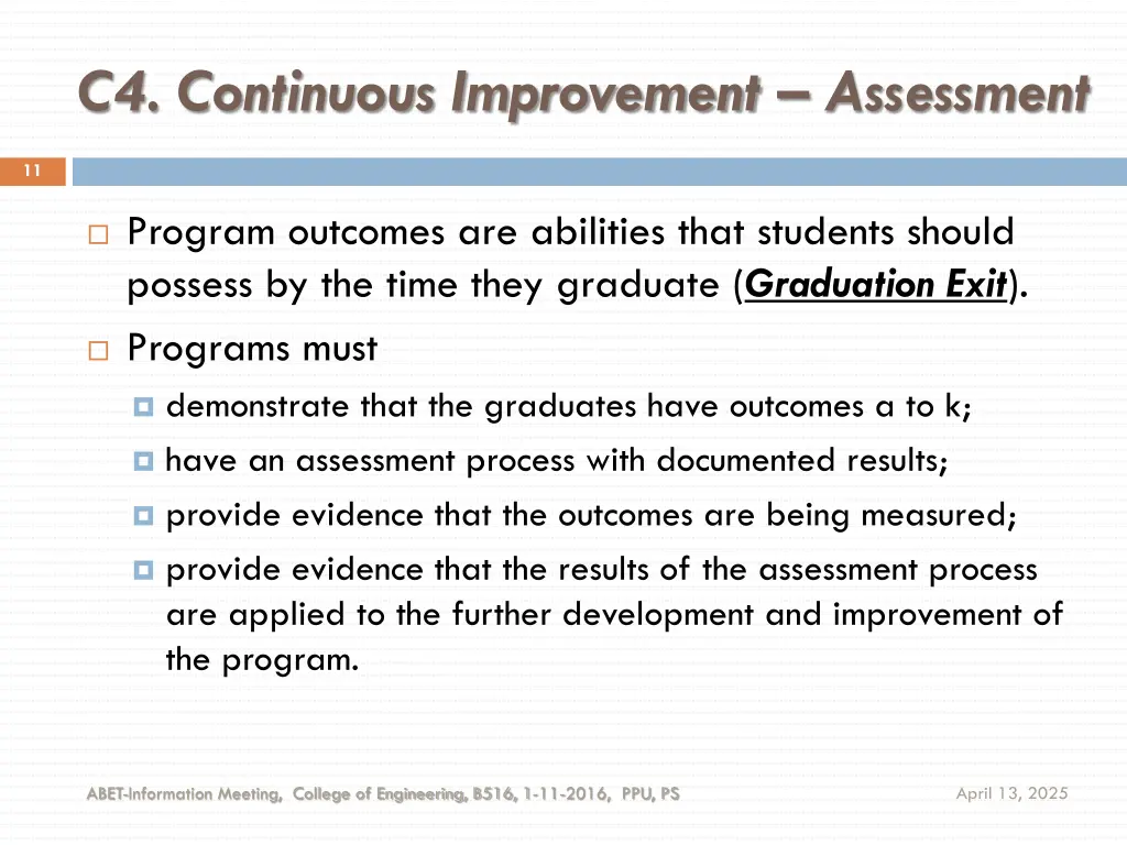 c4 continuous improvement assessment