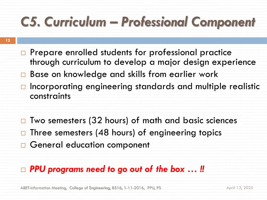 c5 curriculum professional component