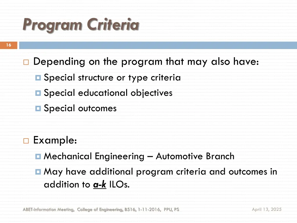 program criteria