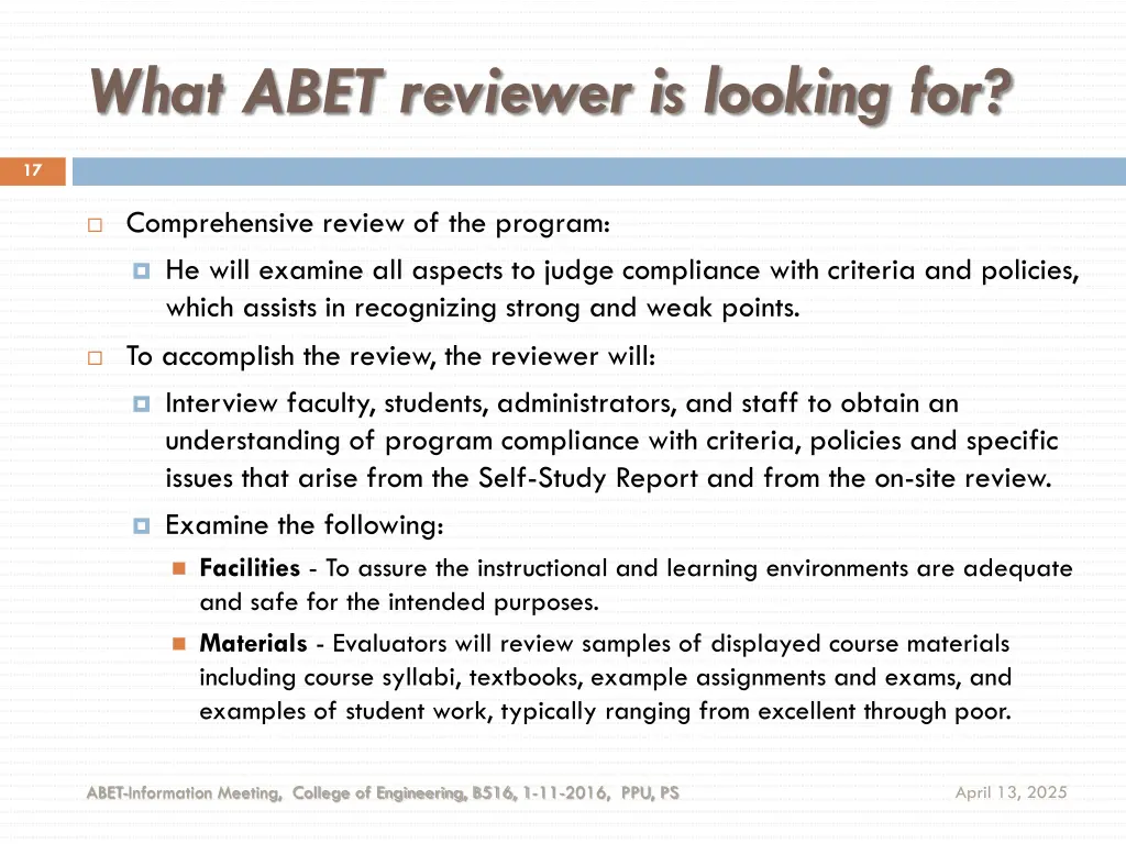 what abet reviewer is looking for