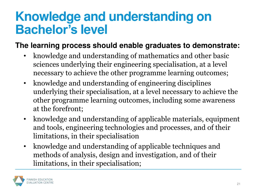 knowledge and understanding on bachelor s level
