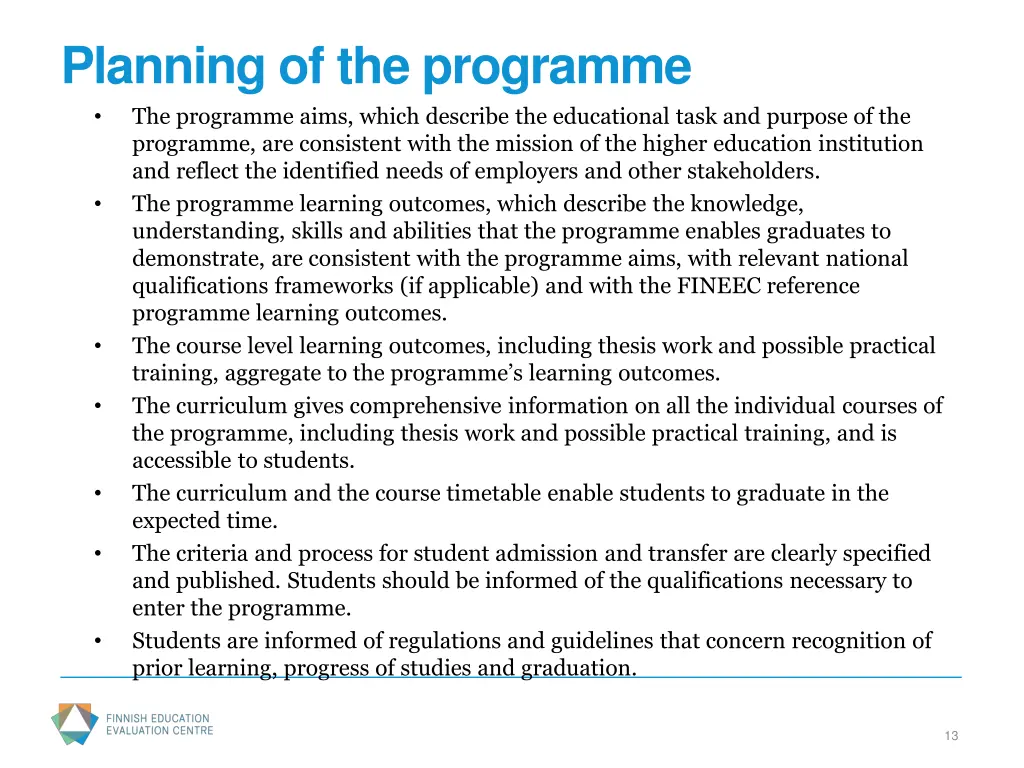 planning of the programme the programme aims