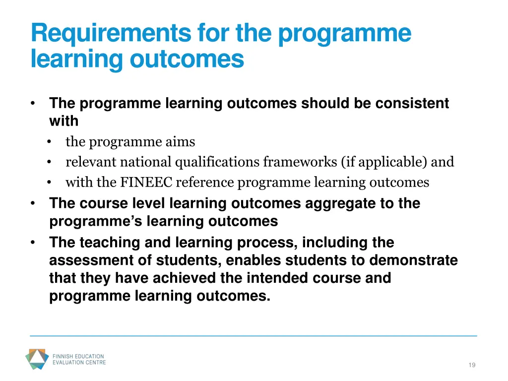requirements for the programme learning outcomes