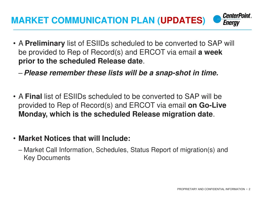 market communication plan updates