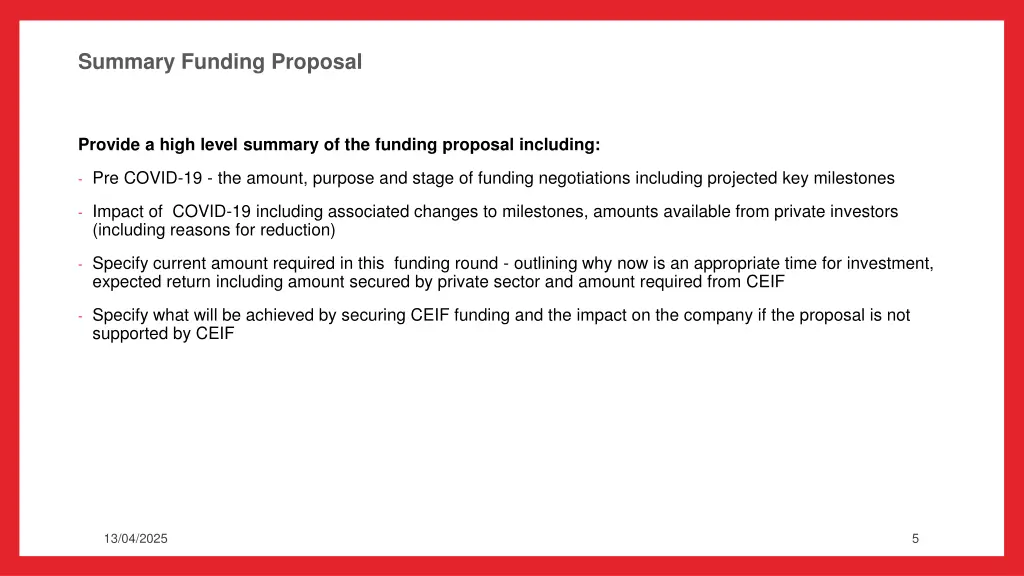 summary funding proposal