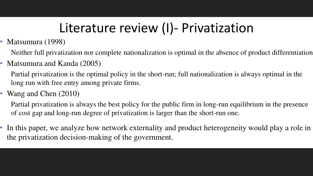 literature review i privatization matsumura 1998