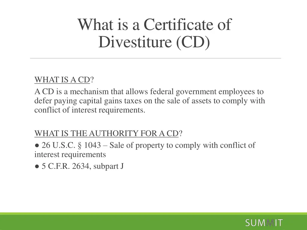 what is a certificate of divestiture cd