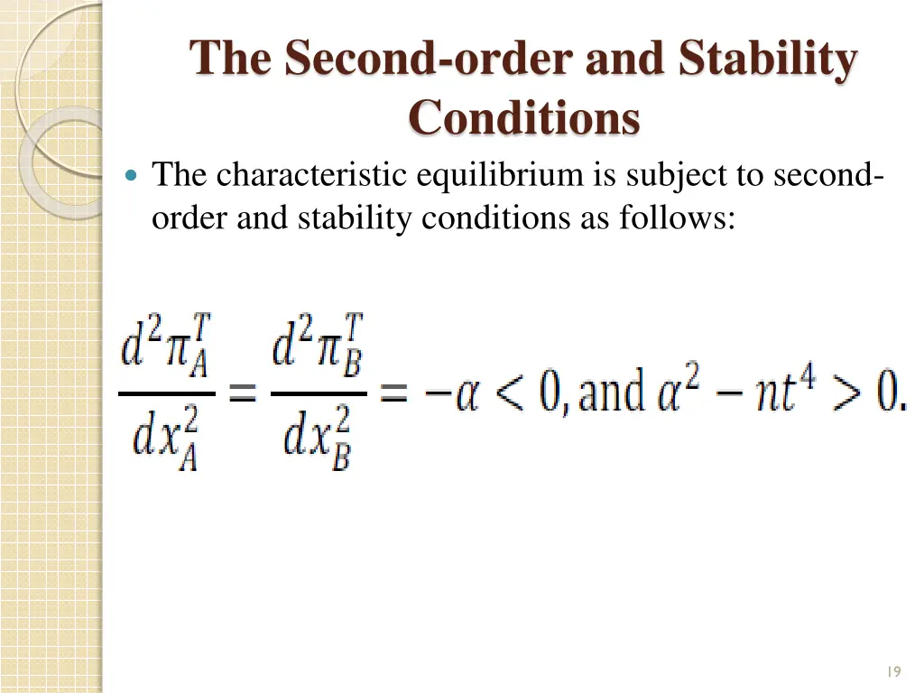 the second order and stability conditions