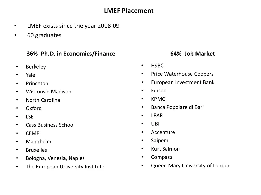 lmef placement