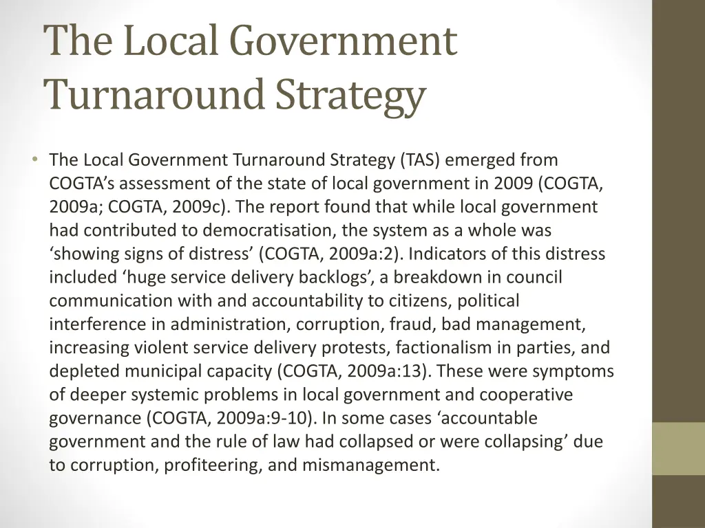 the local government turnaround strategy