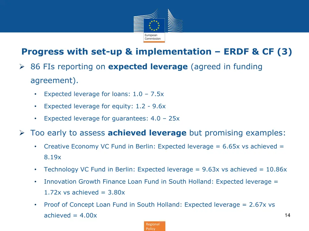 progress with set up implementation erdf cf 3