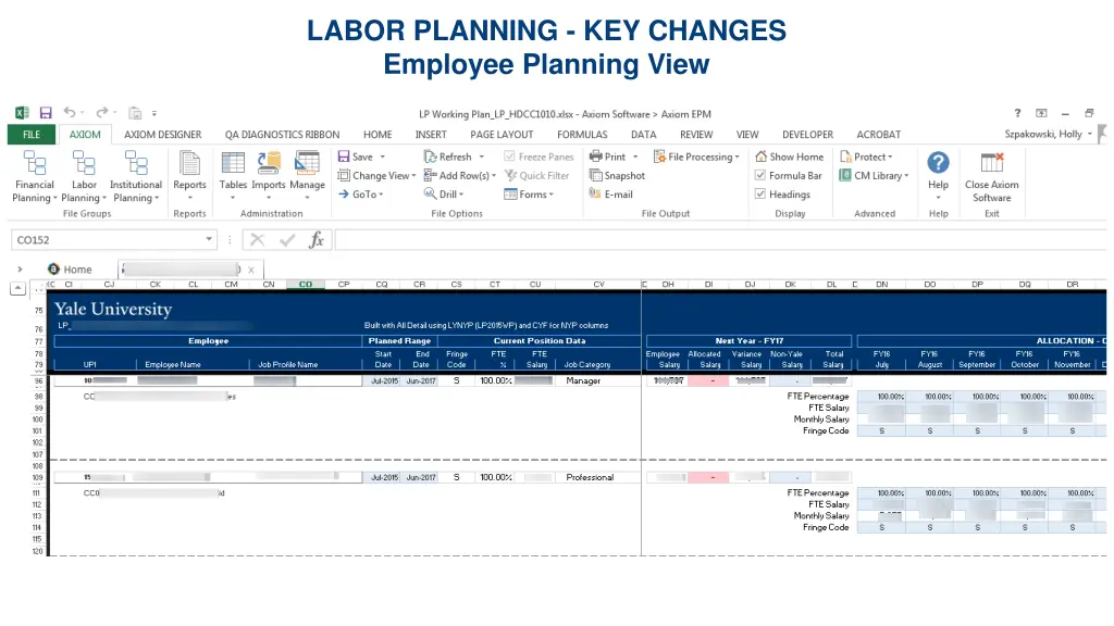 labor planning key changes employee planning view