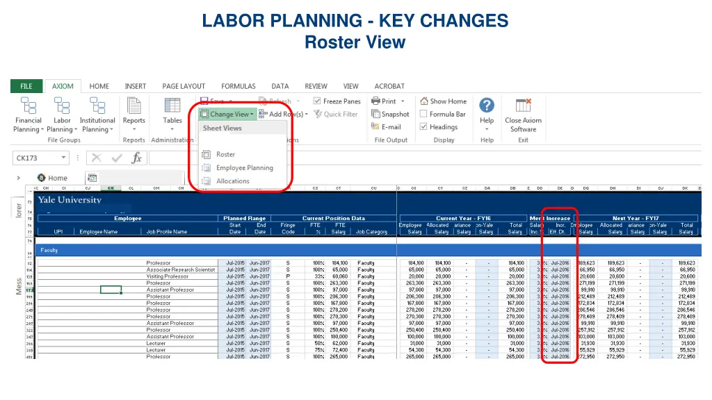 labor planning key changes roster view