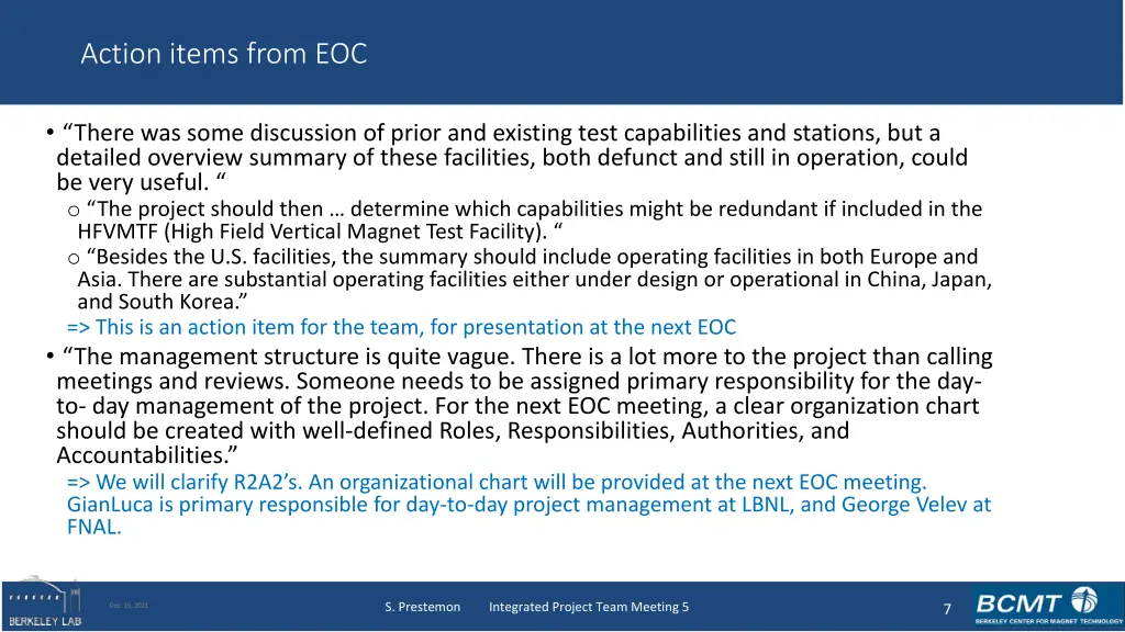 action items from eoc