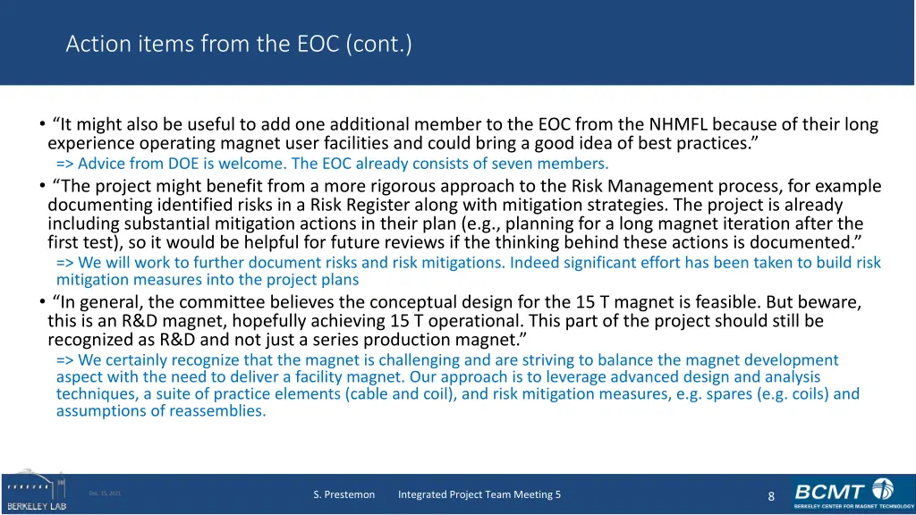 action items from the eoc cont