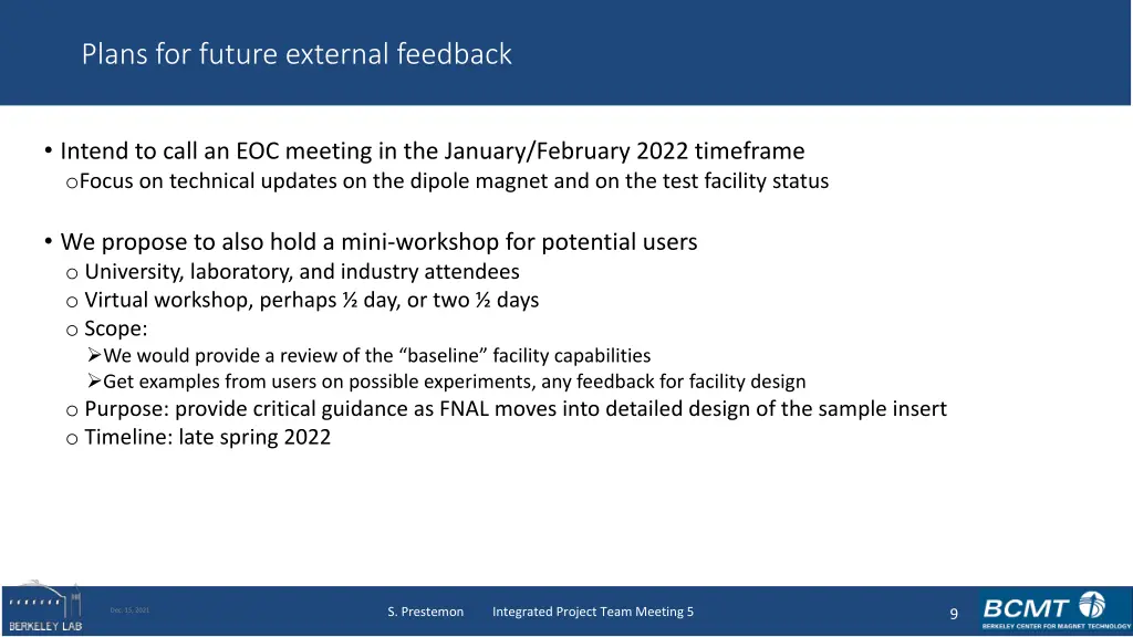 plans for future external feedback