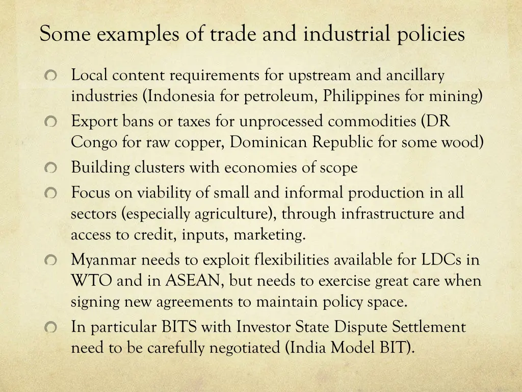 some examples of trade and industrial policies