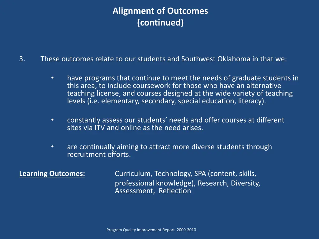 alignment of outcomes continued