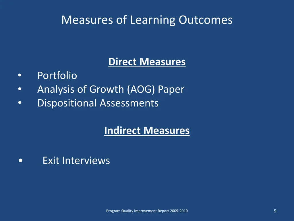 measures of learning outcomes