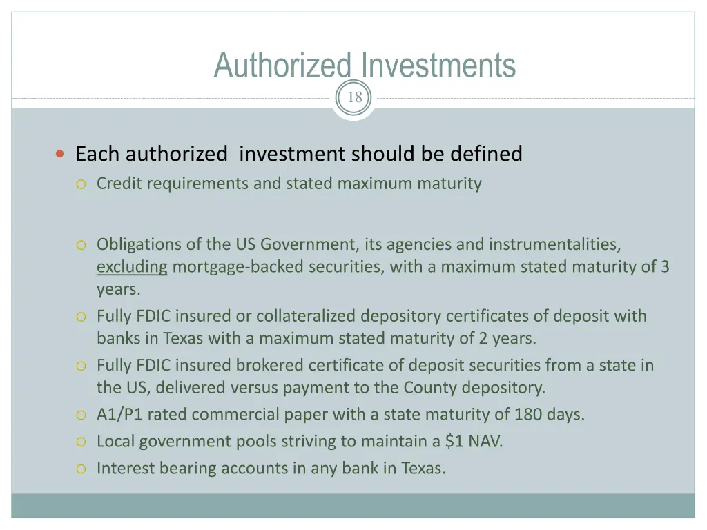 authorized investments 18