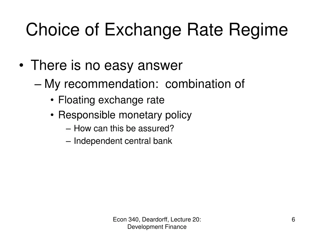 choice of exchange rate regime 1