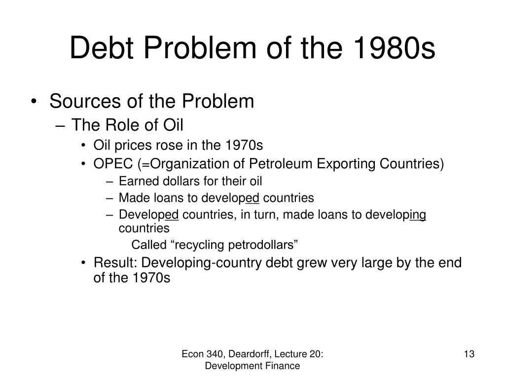 debt problem of the 1980s 1