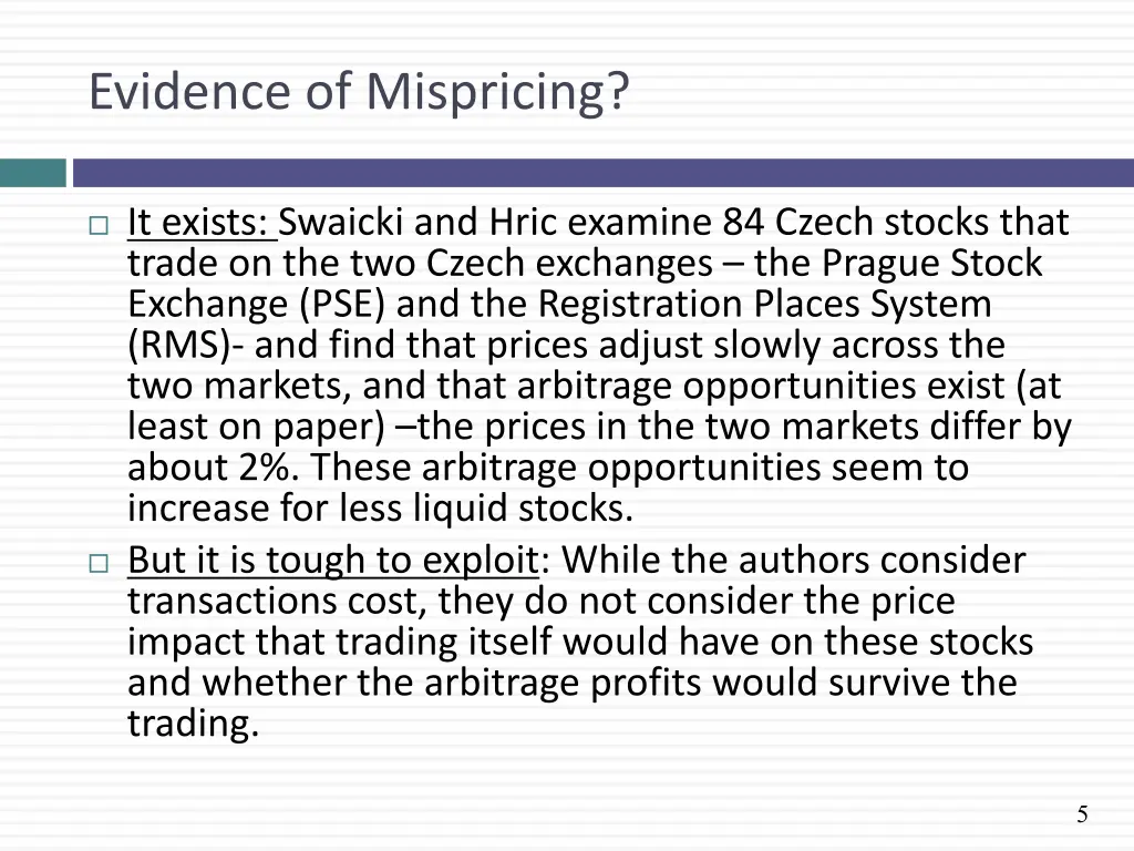 evidence of mispricing