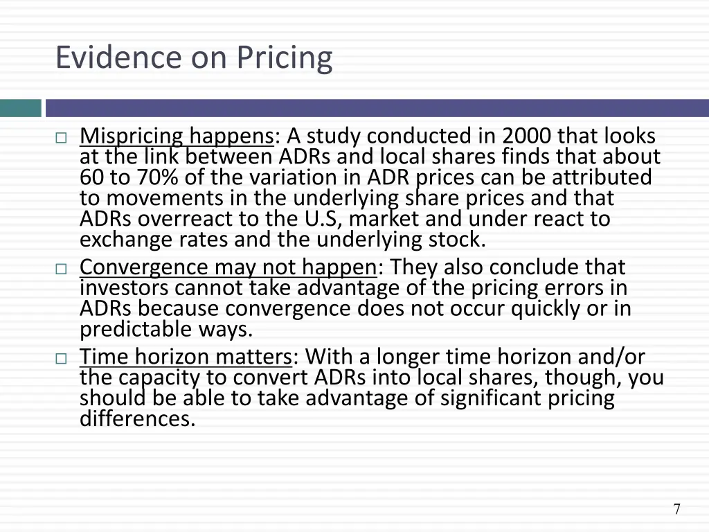 evidence on pricing