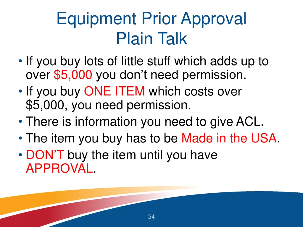 equipment prior approval plain talk