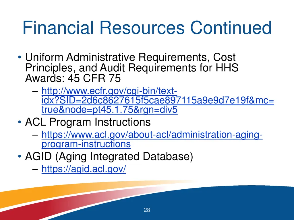financial resources continued